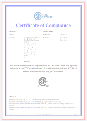 Sinpolo Doors & Windows ได้รับการรับรอง CSA อันทรงเกียรติเสริมสร้างความเข้มแข็งในการปฏิบัติตามข้อกำหนดระดับโลกในวัสดุก่อสร้าง